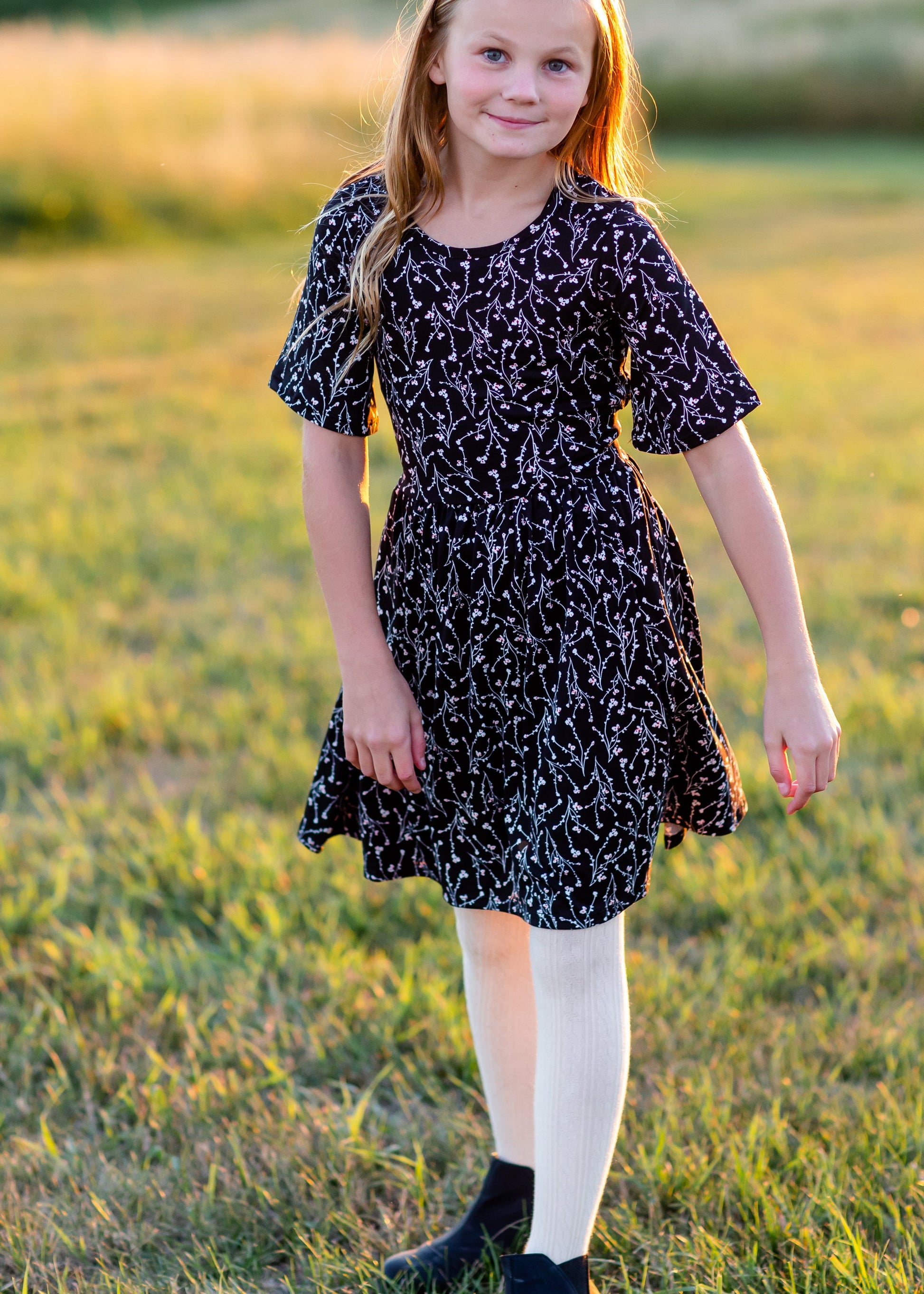 Girls Black Floral Midi Dress Girls