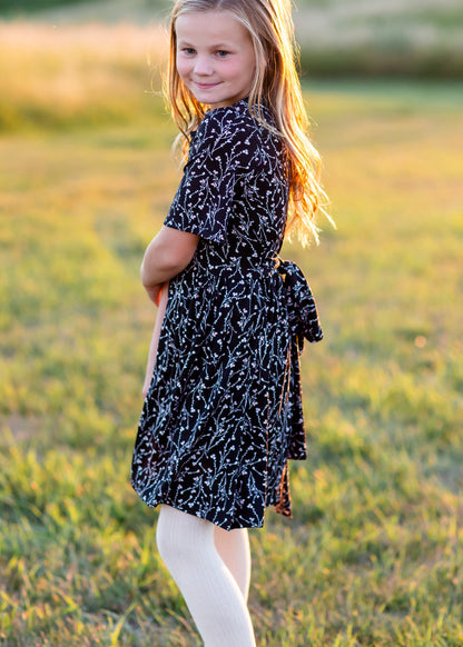 Girls Black Floral Midi Dress Girls