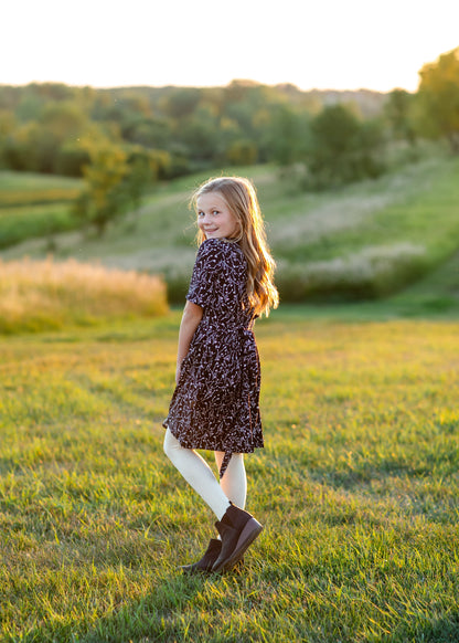 Girls Black Floral Midi Dress Girls