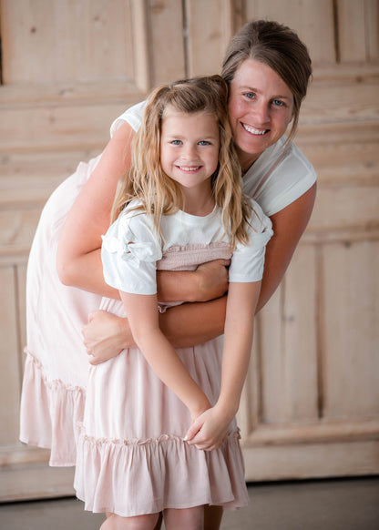 Girls Blush Pink Smocked Midi Dress Girls Hayden