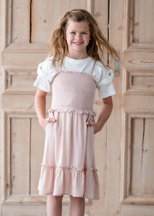 Girls Blush Pink Smocked Midi Dress Girls Hayden