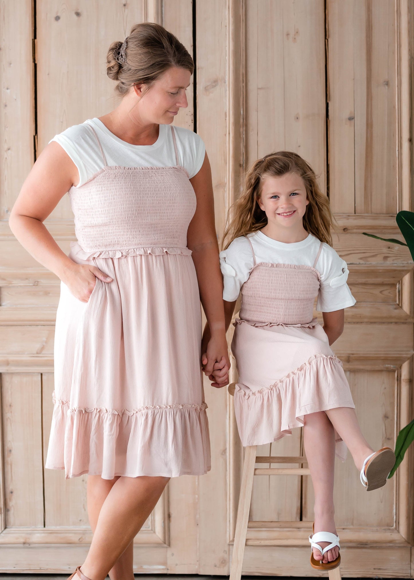 Girls Blush Pink Smocked Midi Dress Girls Hayden