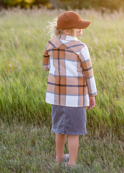 Girls Camel Plaid Shacket Girls