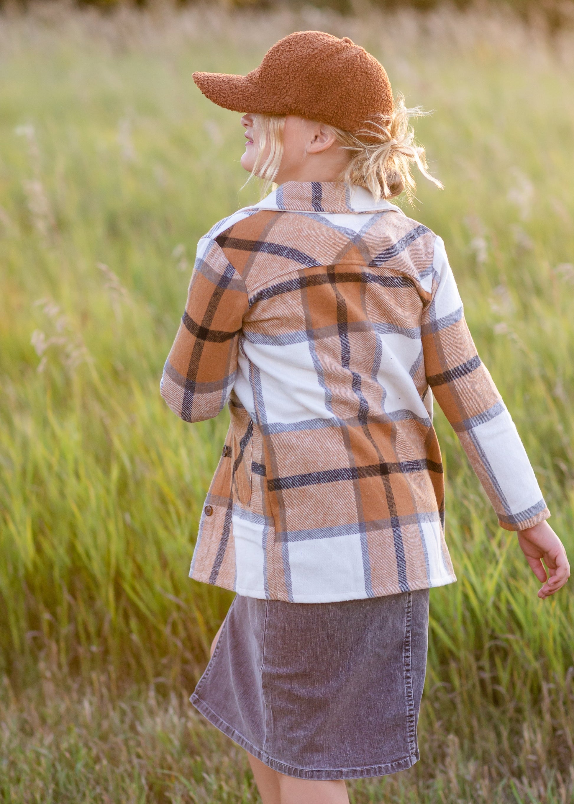 Girls Camel Plaid Shacket Girls