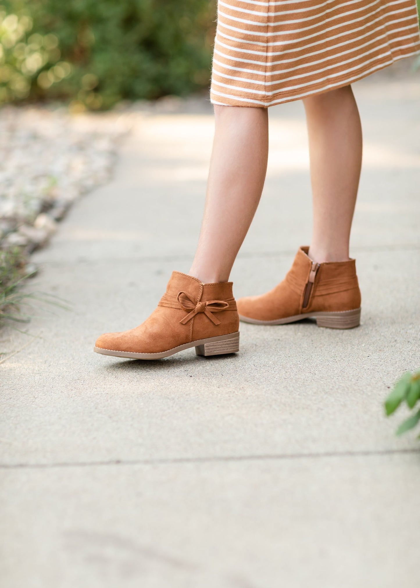 Girls Cognac Bow Tie Suede Bootie Girls Verona