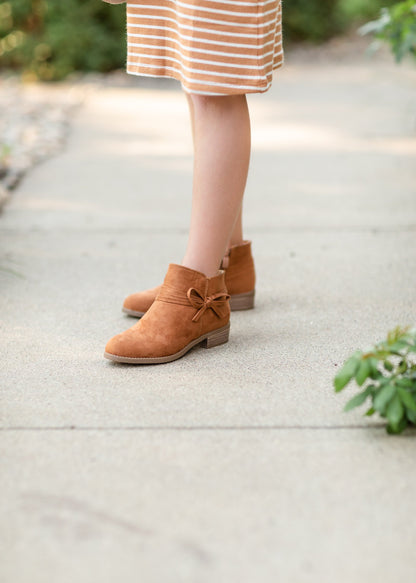 Girls Cognac Bow Tie Suede Bootie Girls Verona