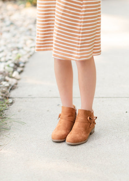 Girls Cognac Bow Tie Suede Bootie Girls Verona