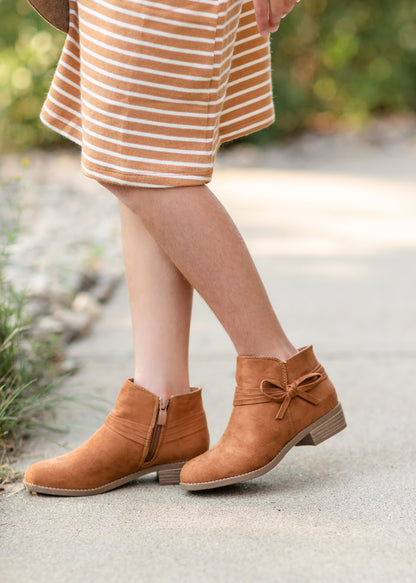 Girls Cognac Bow Tie Suede Bootie Girls Verona