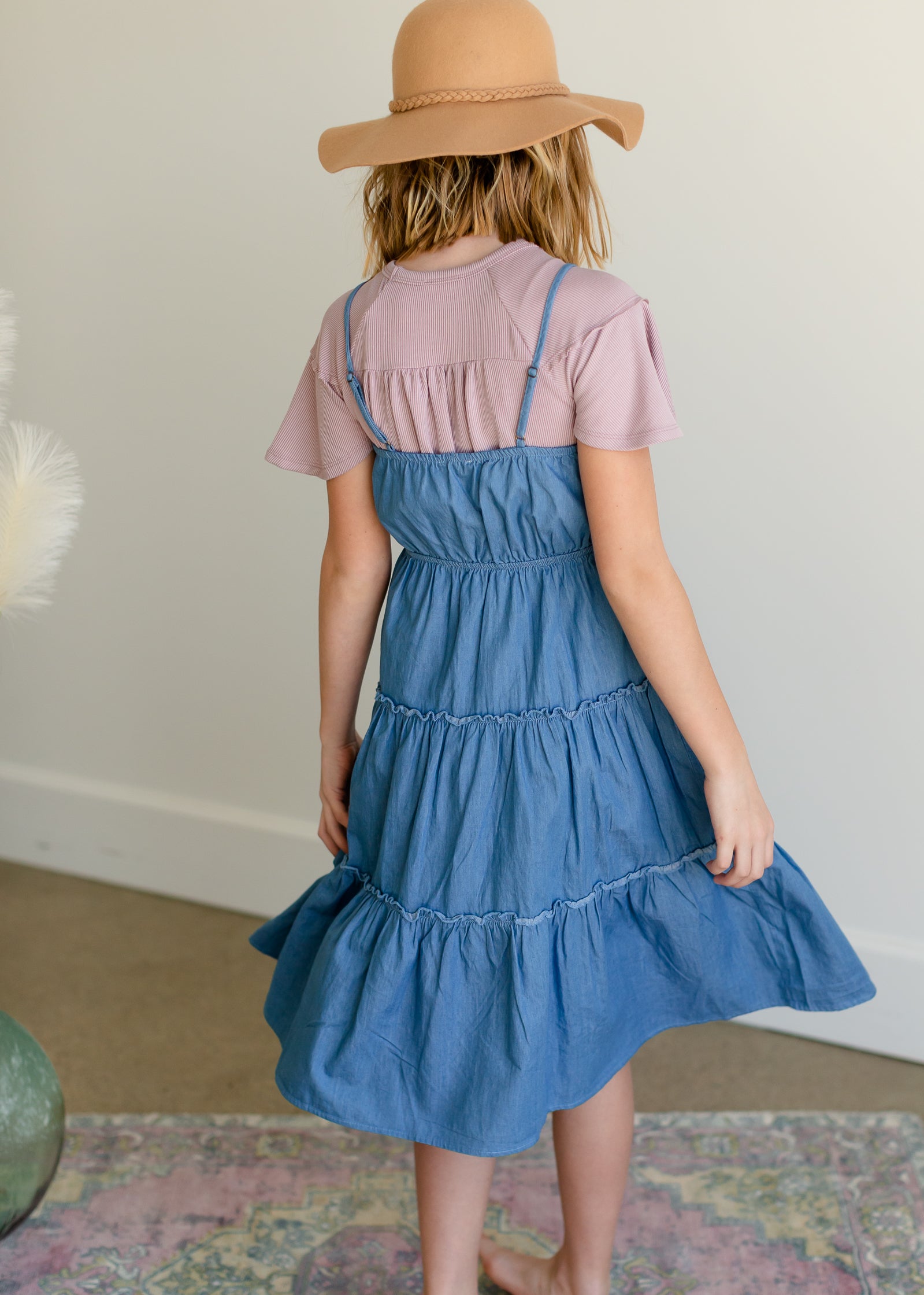 Girls Denim Button Front Tiered Midi Dress - FINAL SALE Girls