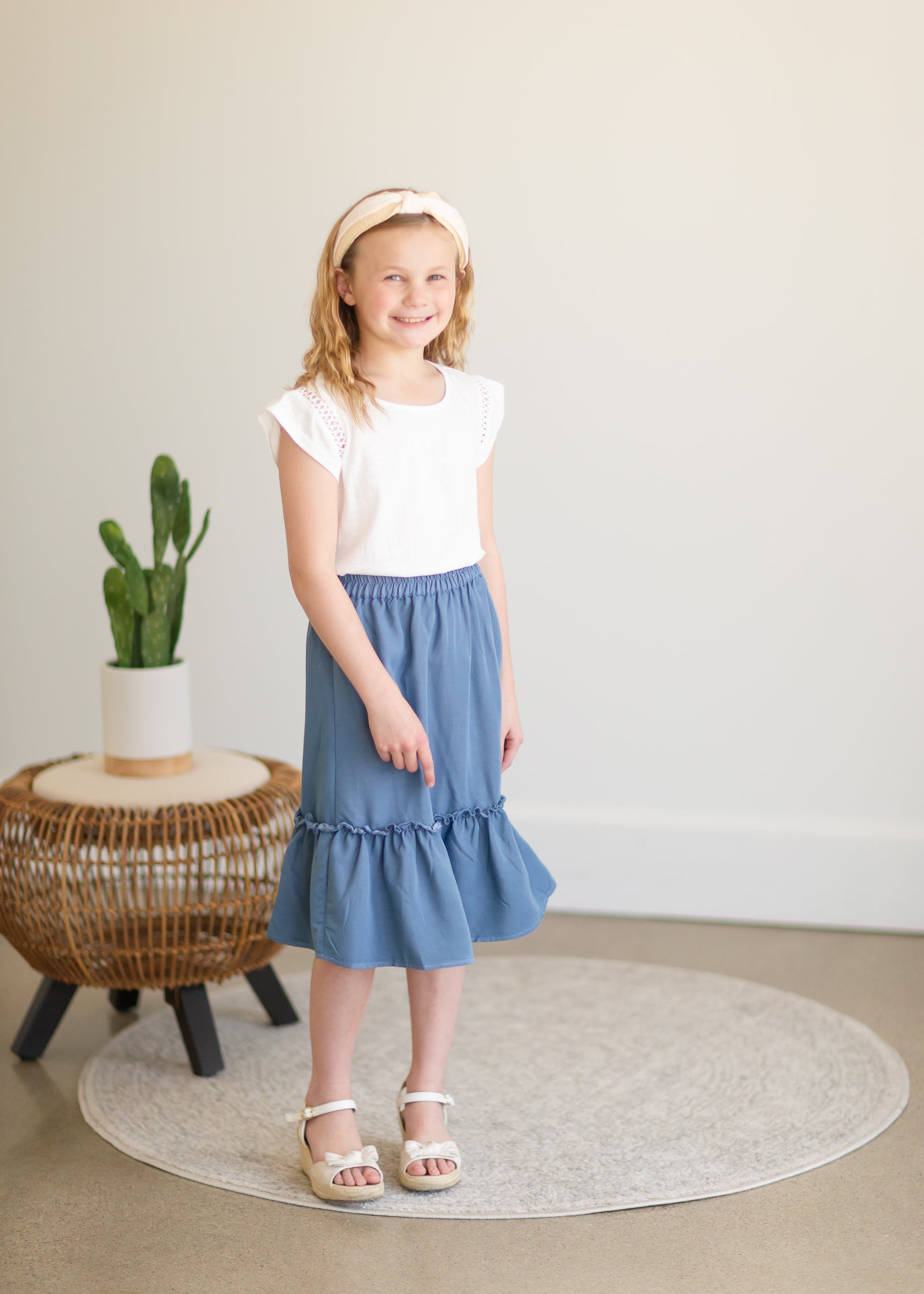 Girls Dusty Denim Ruffle Midi Skirt Girls