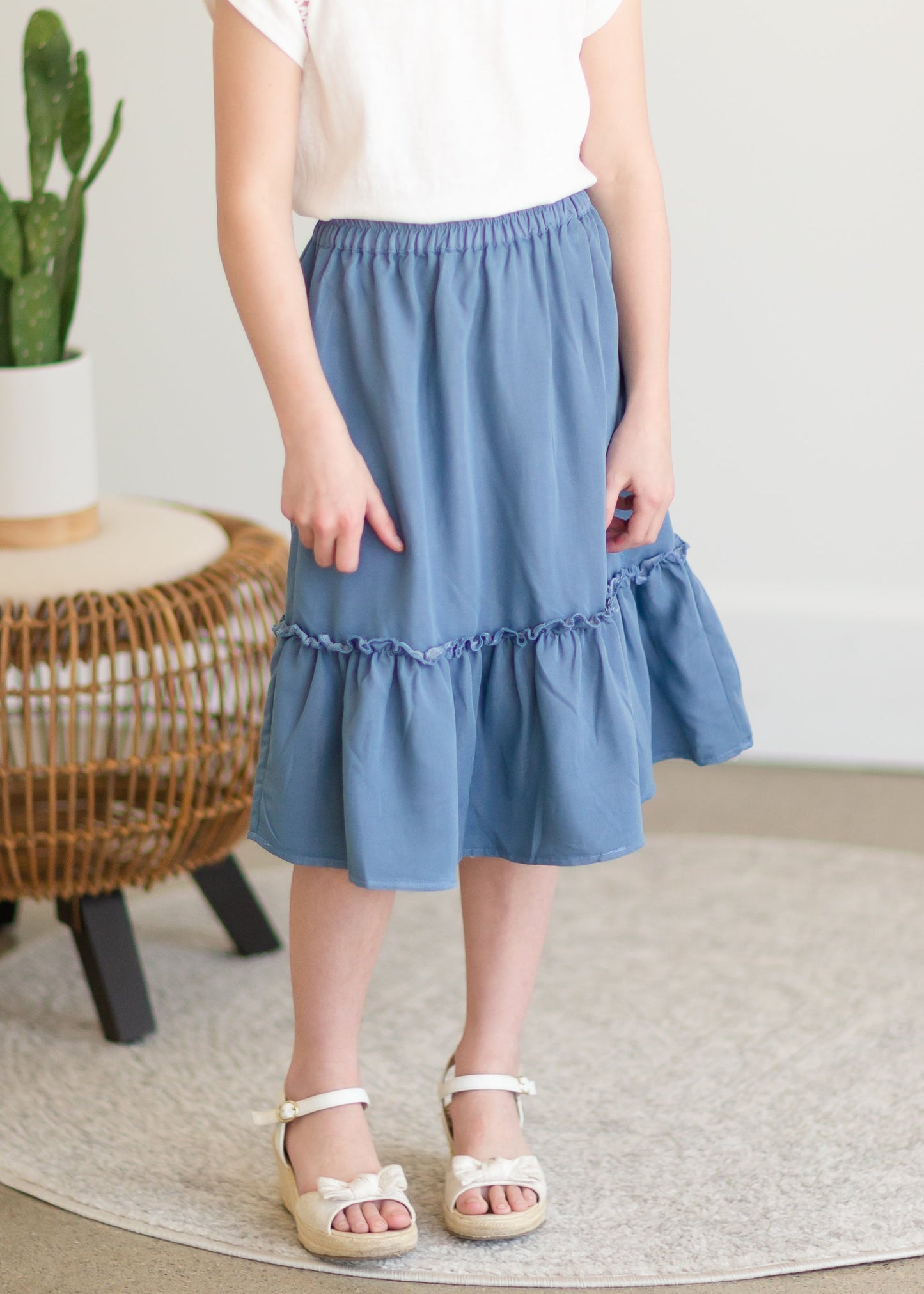 Girls Dusty Denim Ruffle Midi Skirt Girls