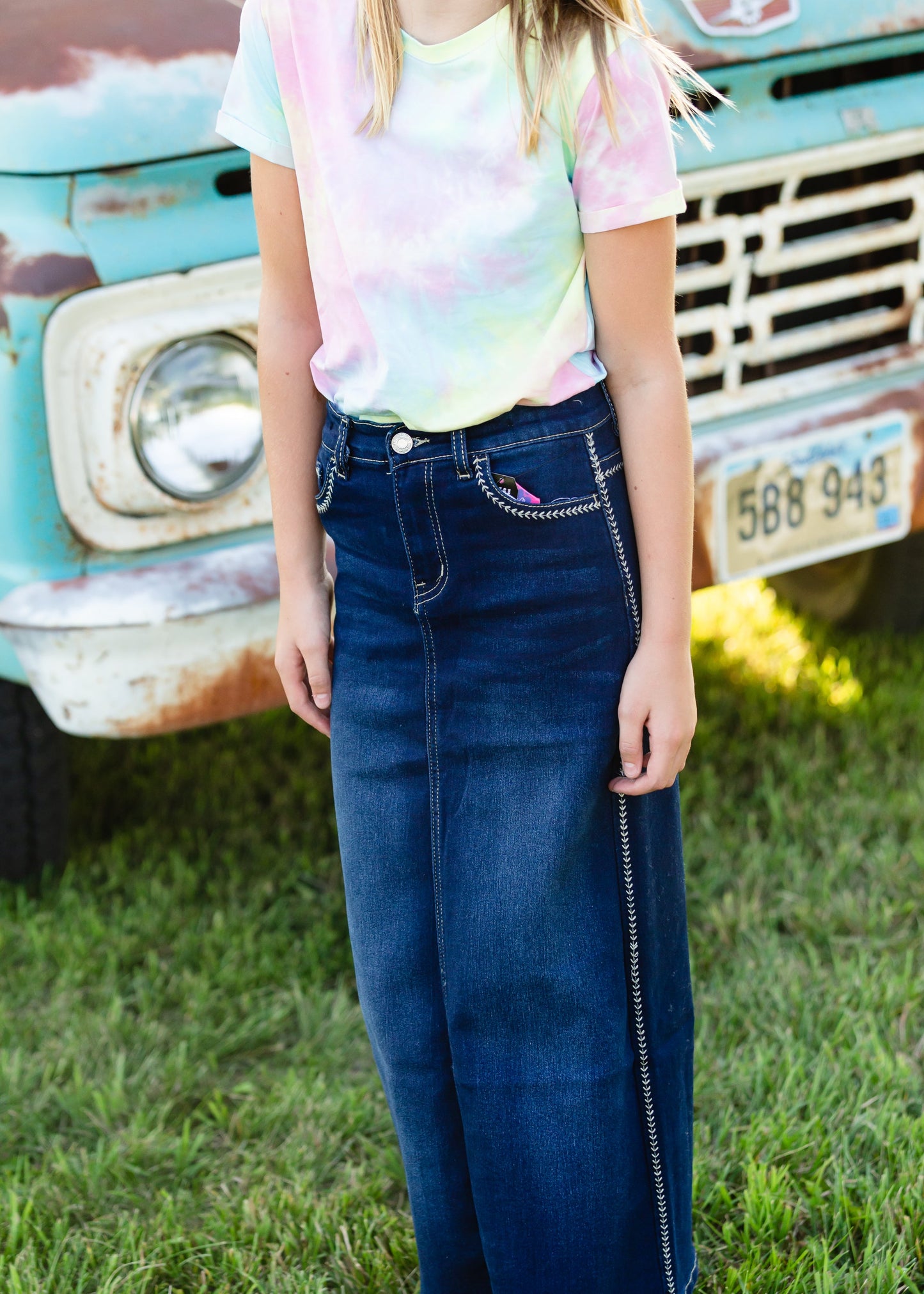 Girls Fly Stitch Dark Denim Long Skirt - FINAL SALE Skirts