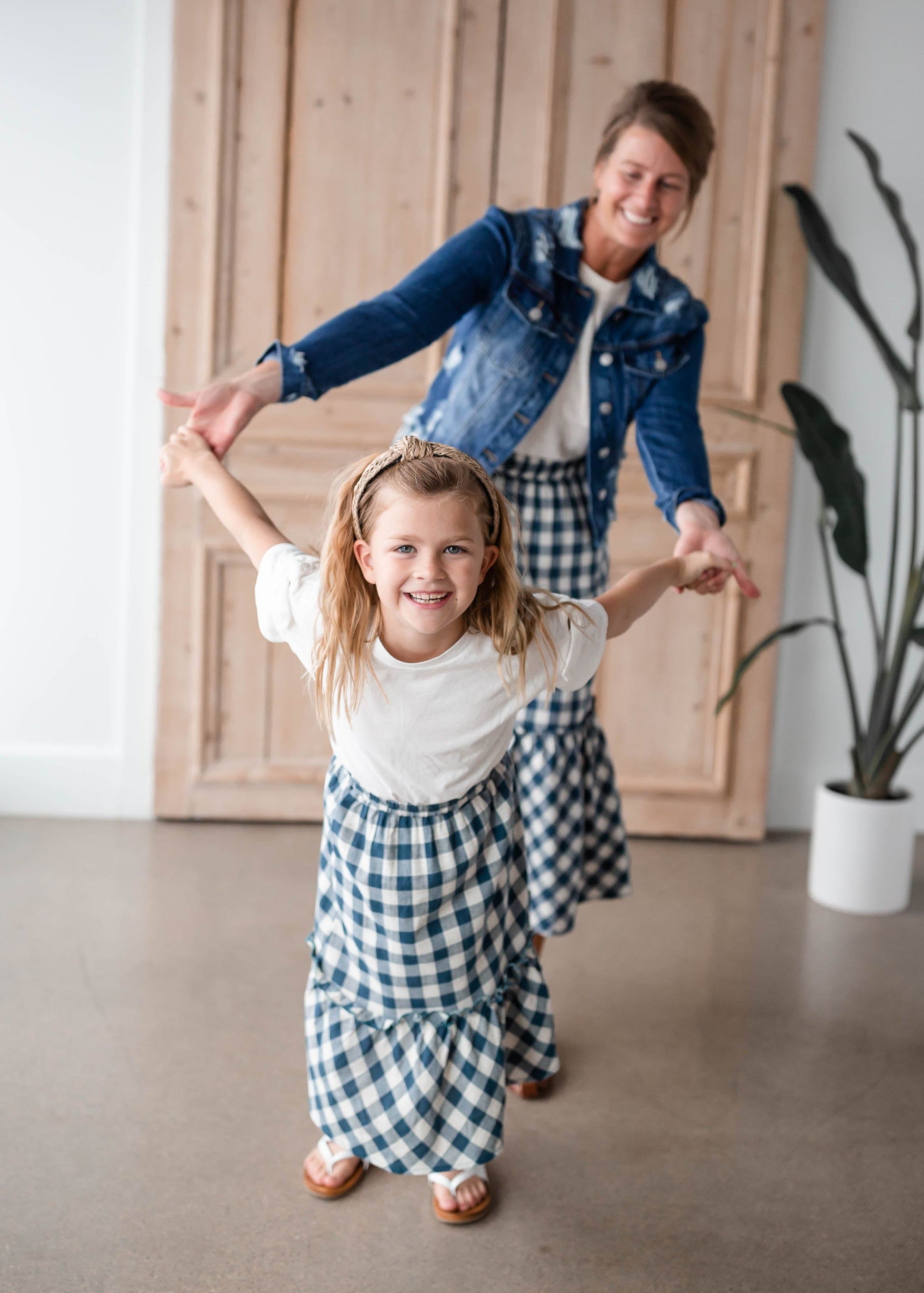 Girls Gingham Navy Blue Midi Skirt Girls Hayden