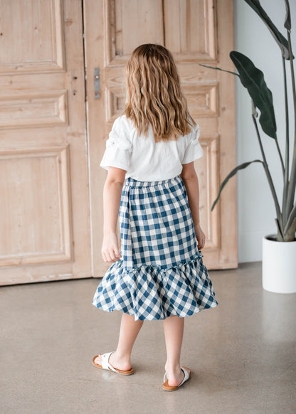 Girls Gingham Navy Blue Midi Skirt Girls Hayden