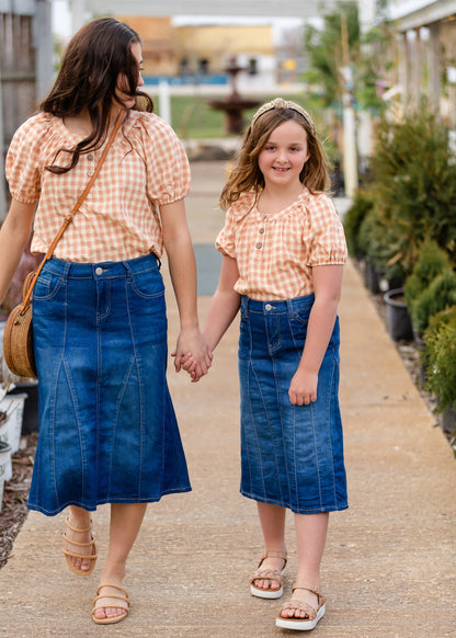 Girls Gingham Peach Blouse Girls