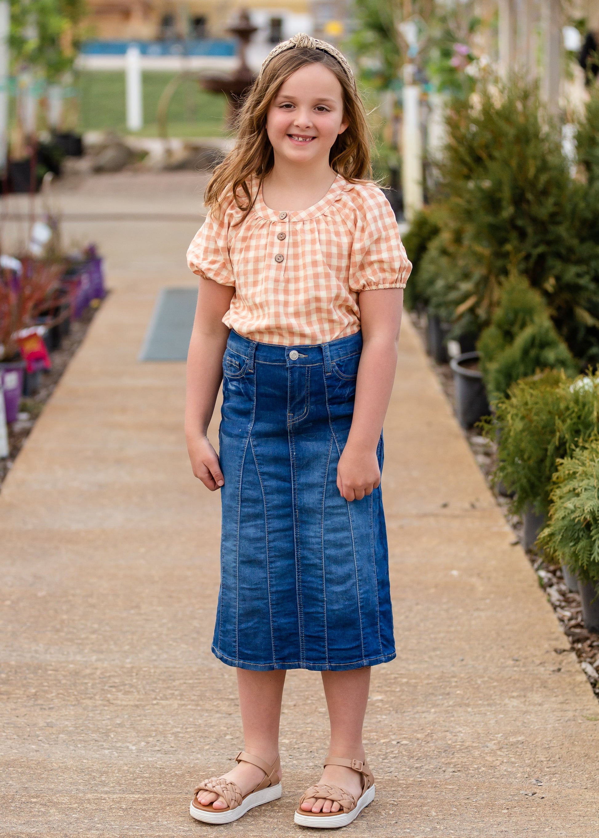 Girls Gingham Peach Blouse Girls