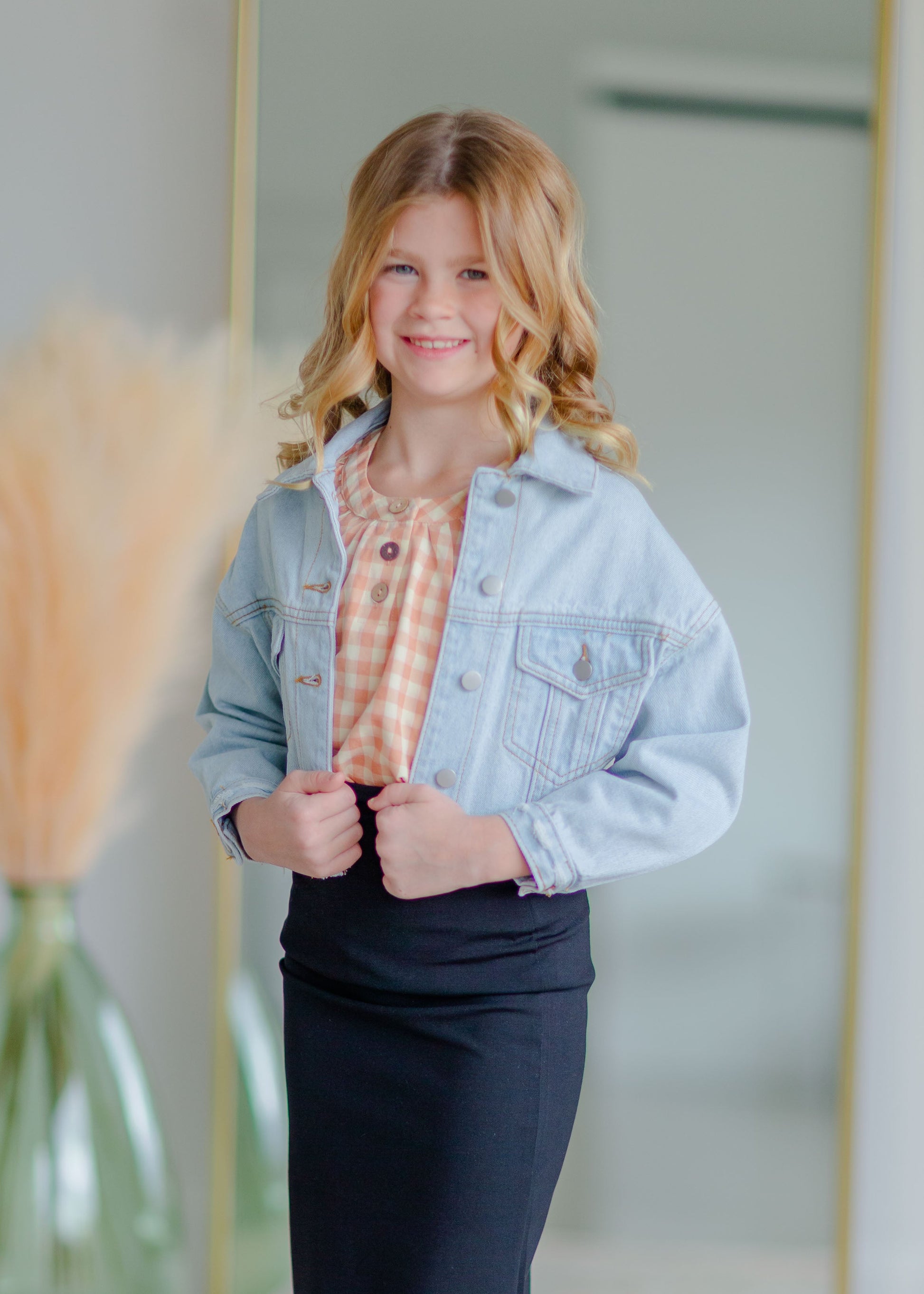 Girls Gingham Peach Blouse Girls Hayden