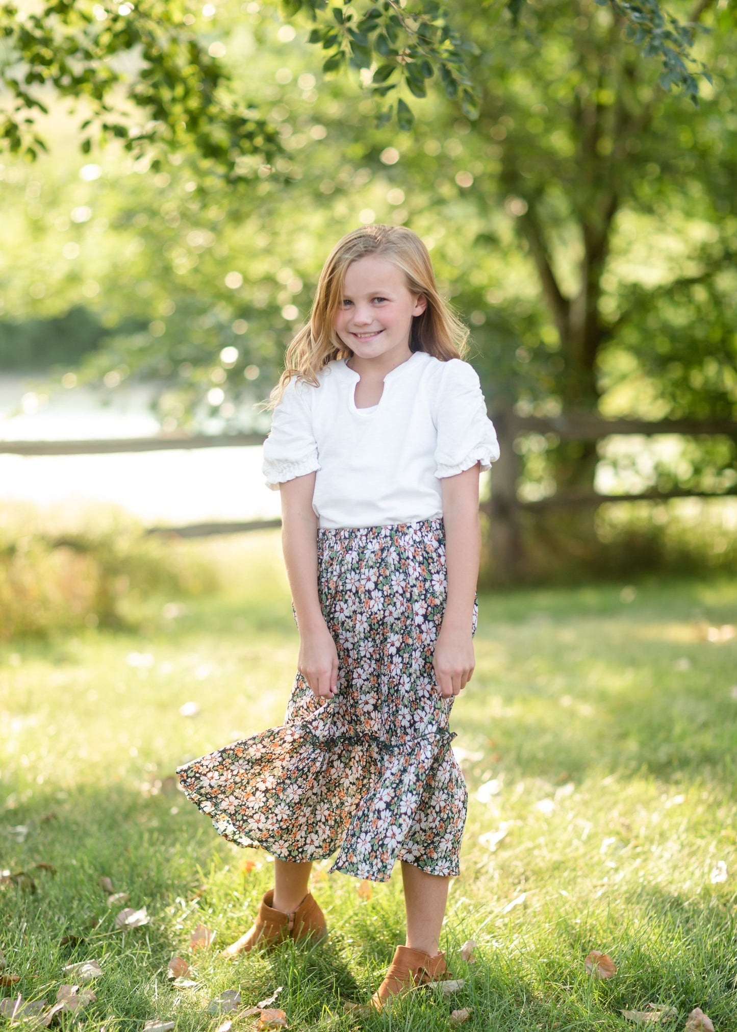 Girls Green Floral Pleated Ruffled Skirt Skirts Hayden