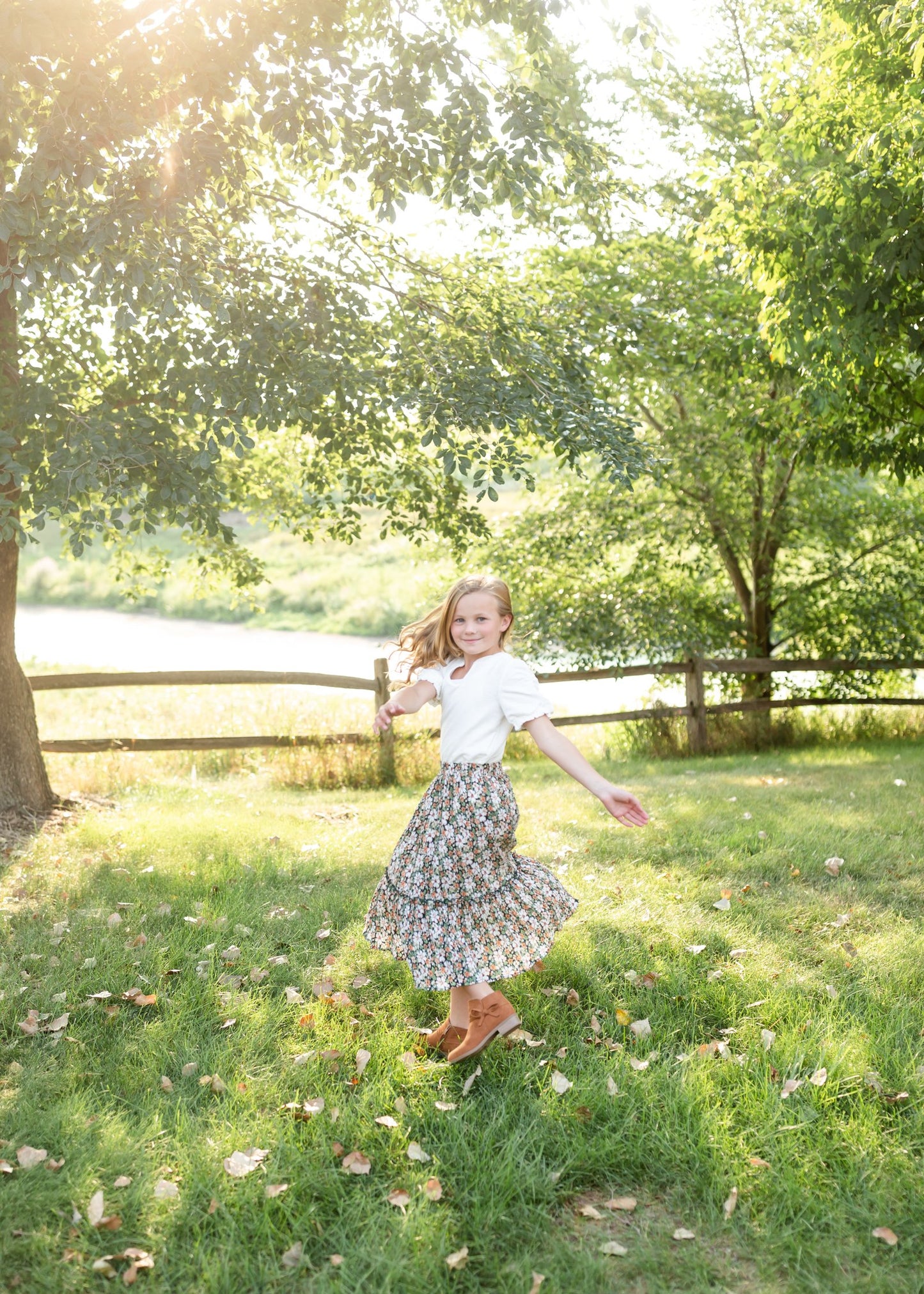 Girls Green Floral Pleated Ruffled Skirt Skirts Hayden