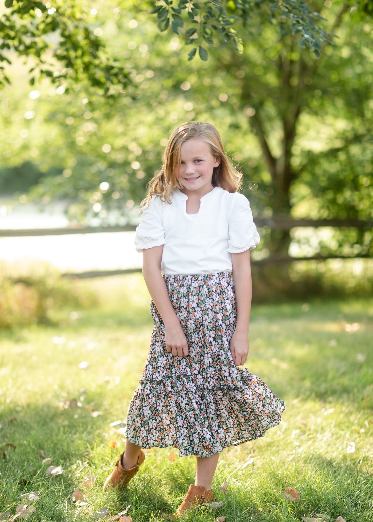 Girls Green Floral Pleated Ruffled Skirt Skirts Hayden