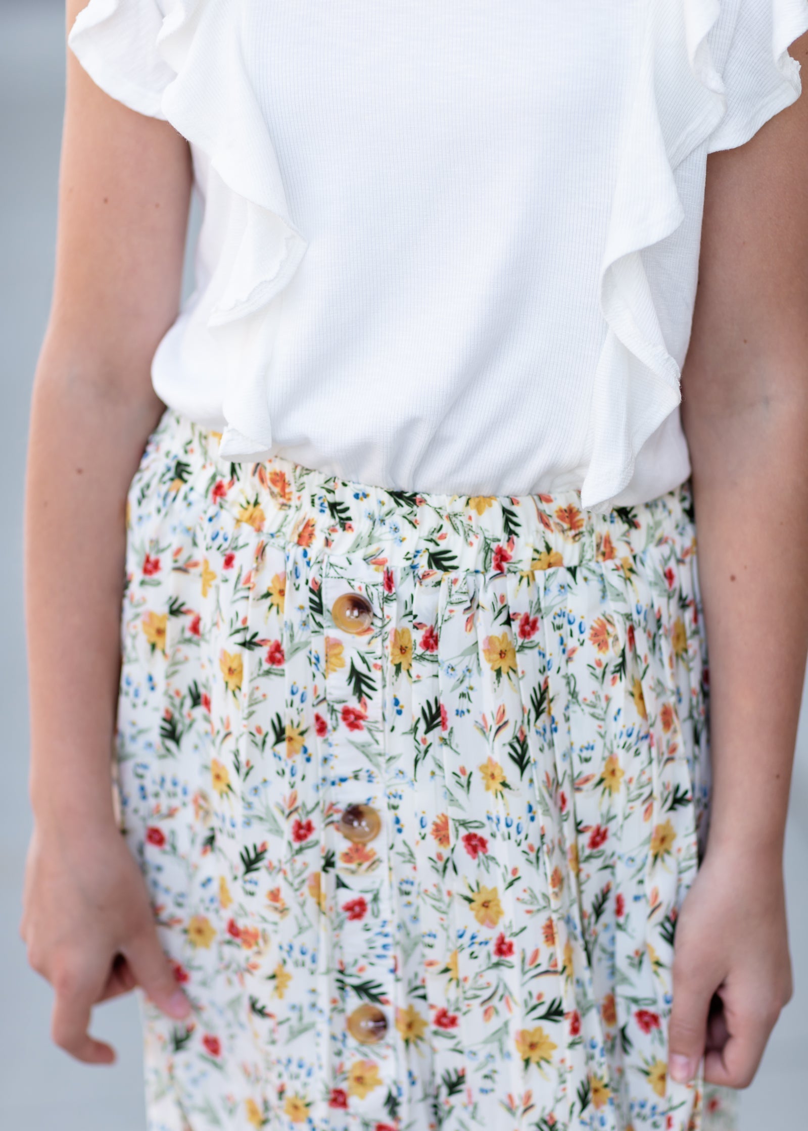 Girls Ivory Bright Floral Midi Skirt Skirts