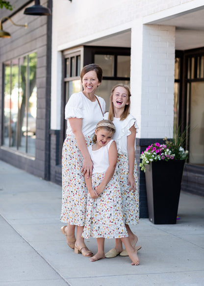 Girls Ivory Bright Floral Midi Skirt Skirts