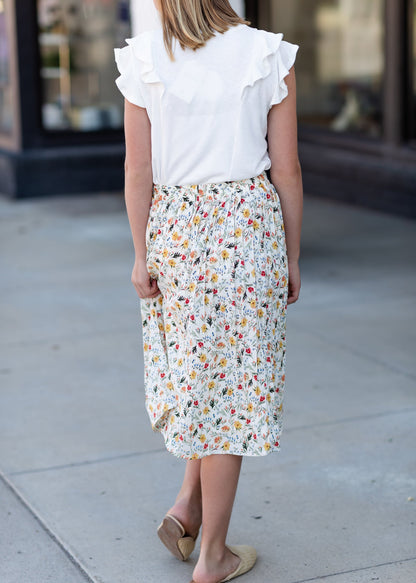 Girls Ivory Bright Floral Midi Skirt Skirts