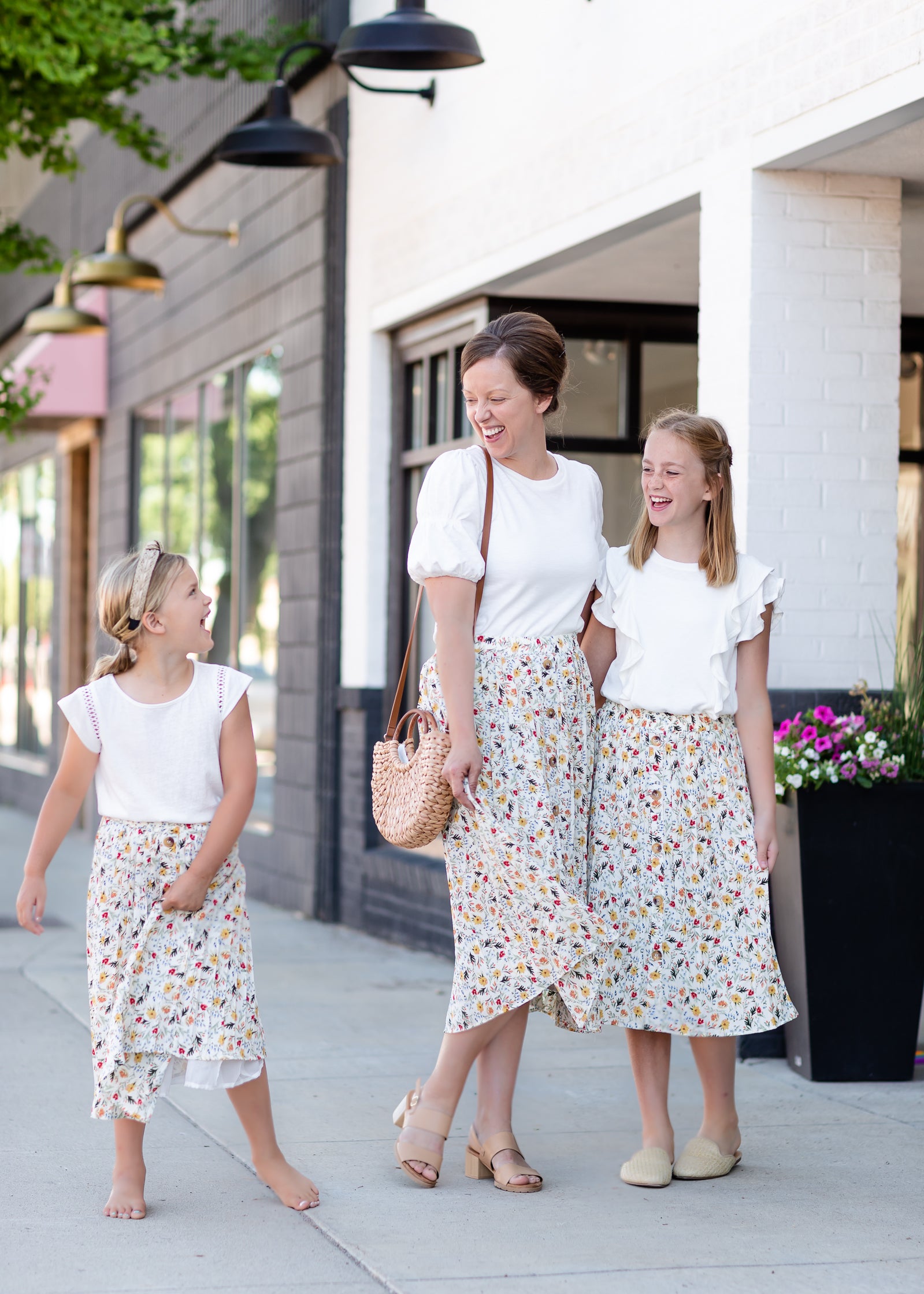 Girls Ivory Bright Floral Midi Skirt Skirts