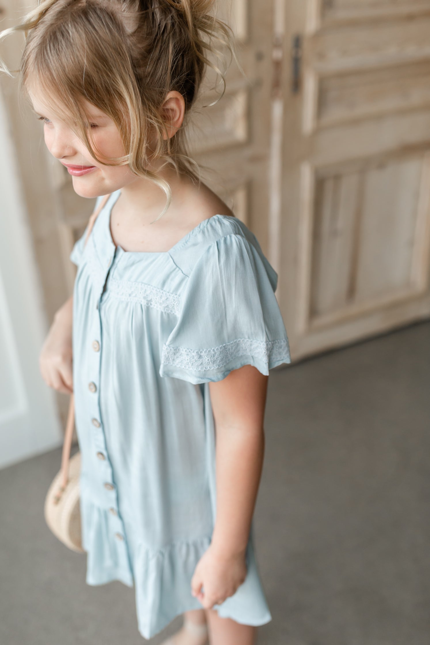 Girls Lace Trim Button Up Dress Girls Hayden Los Angeles