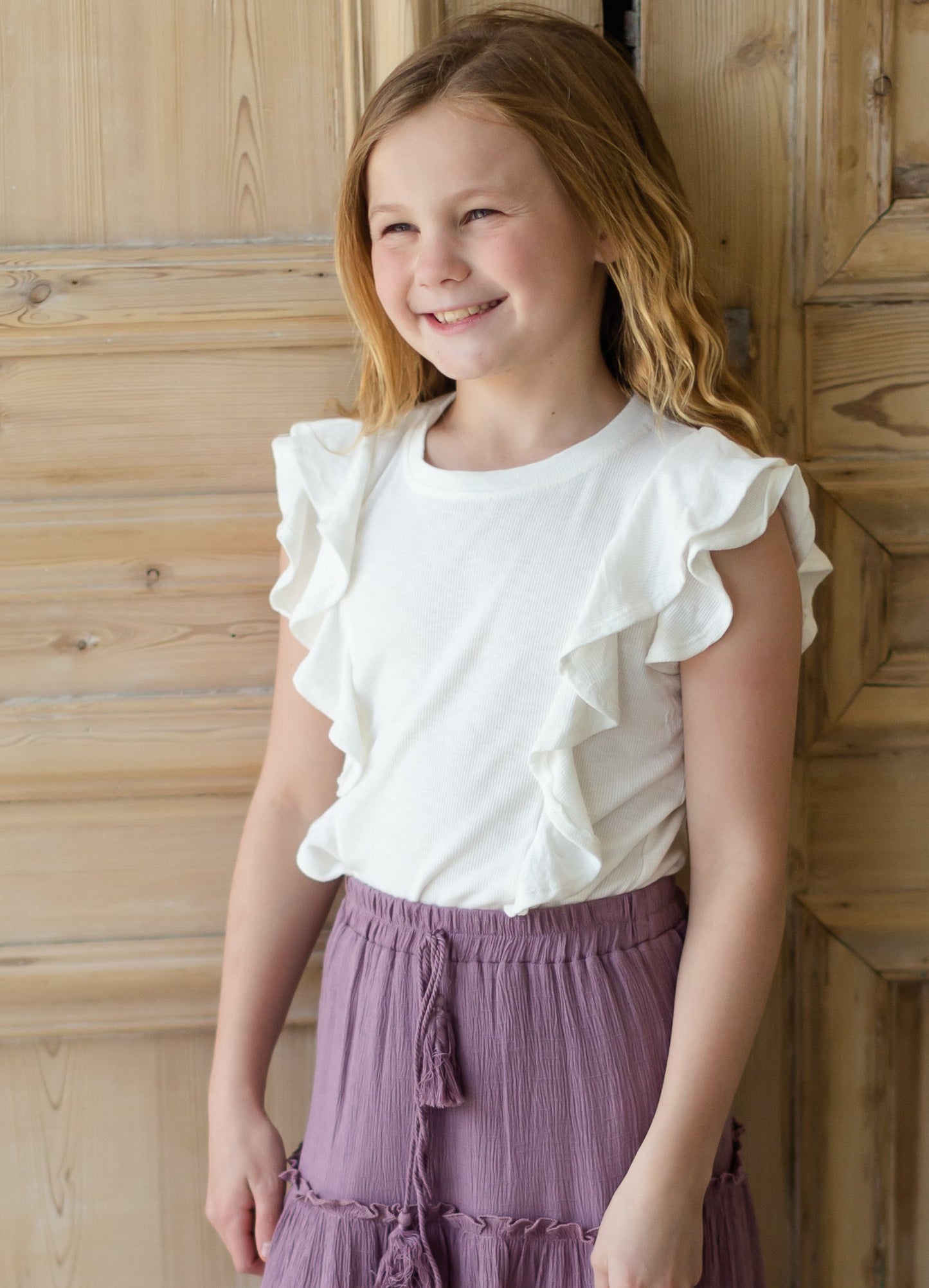 Girls Layered Ruffle Ribbed Knit Top - FINAL SALE Girls