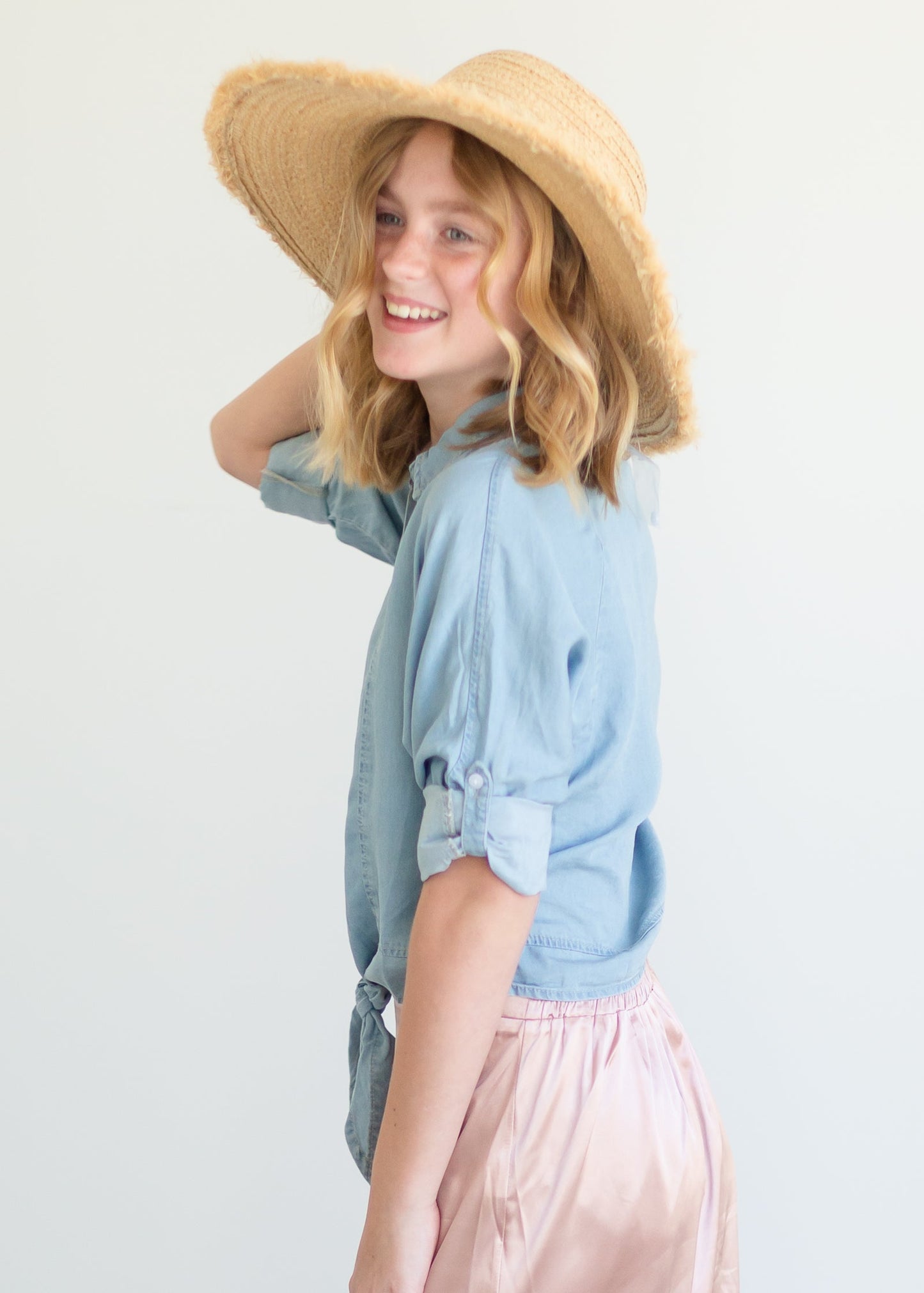 Girls Light Denim Tied Up Top - FINAL SALE Girls