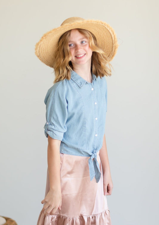 Girls Light Denim Tied Up Top - FINAL SALE Girls