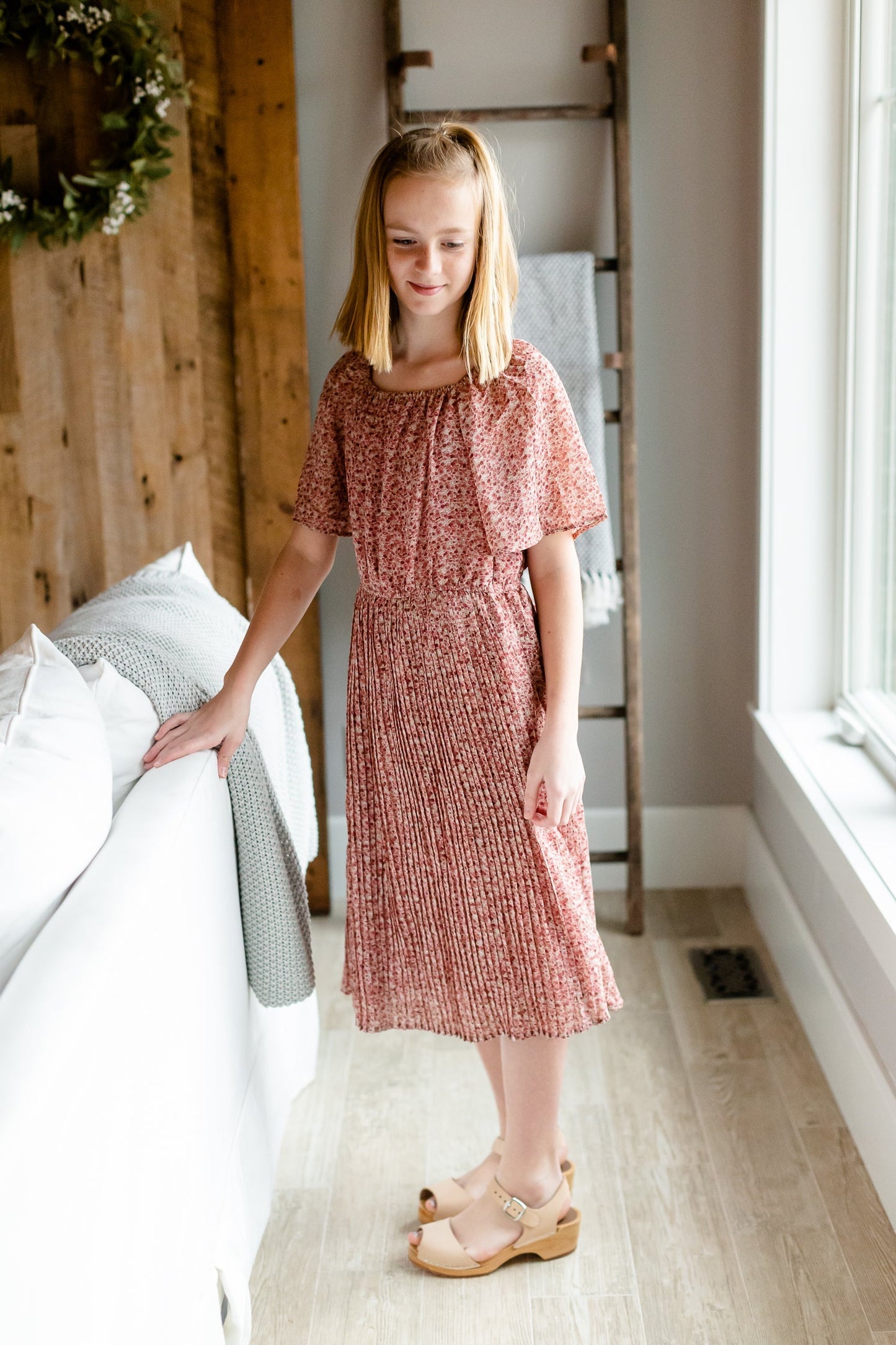 Girls Mauve Square Neck Floral Dress - FINAL SALE Girls