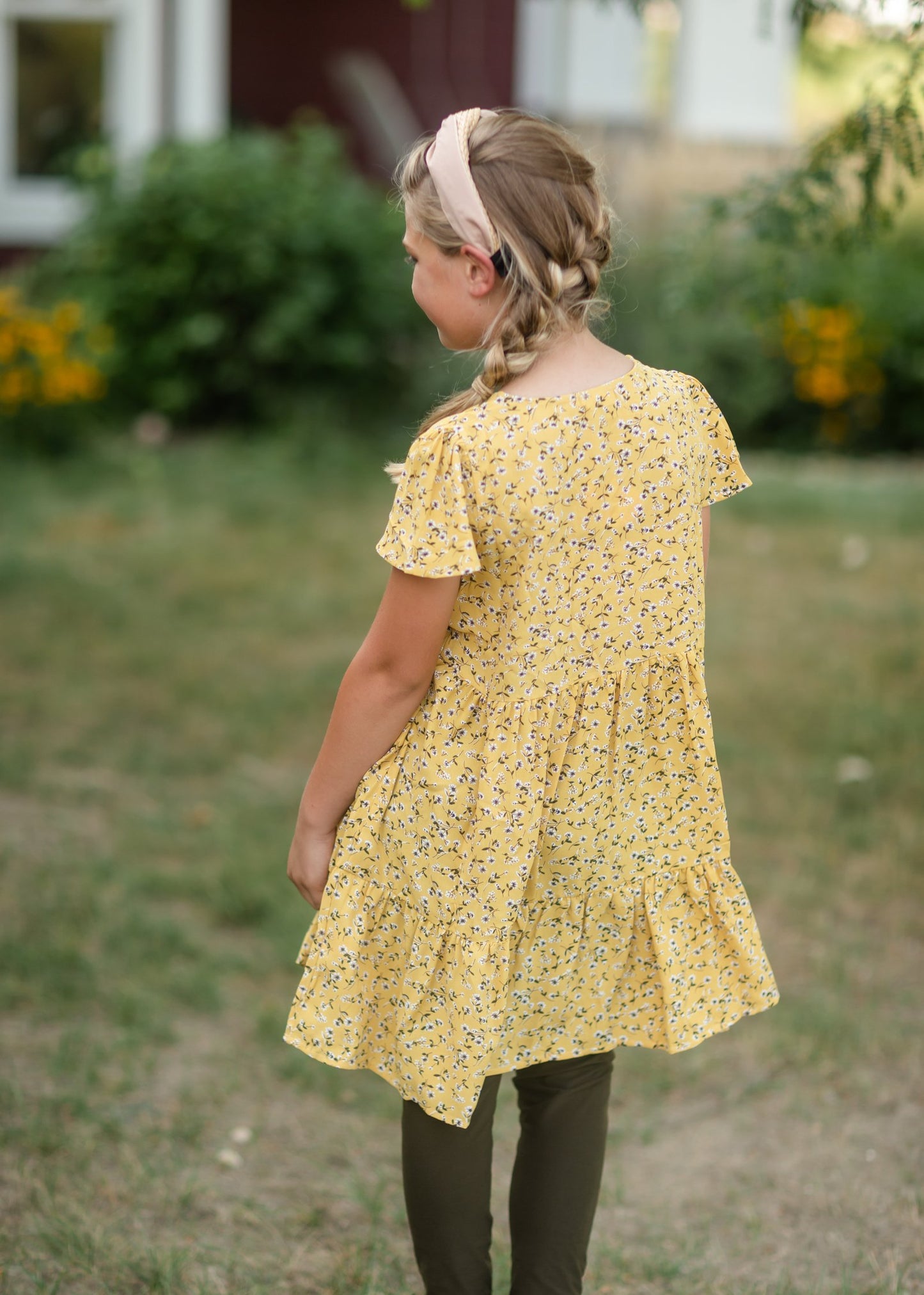 Girls Mustard Floral Buttoned Midi Dress Dresses Hayden