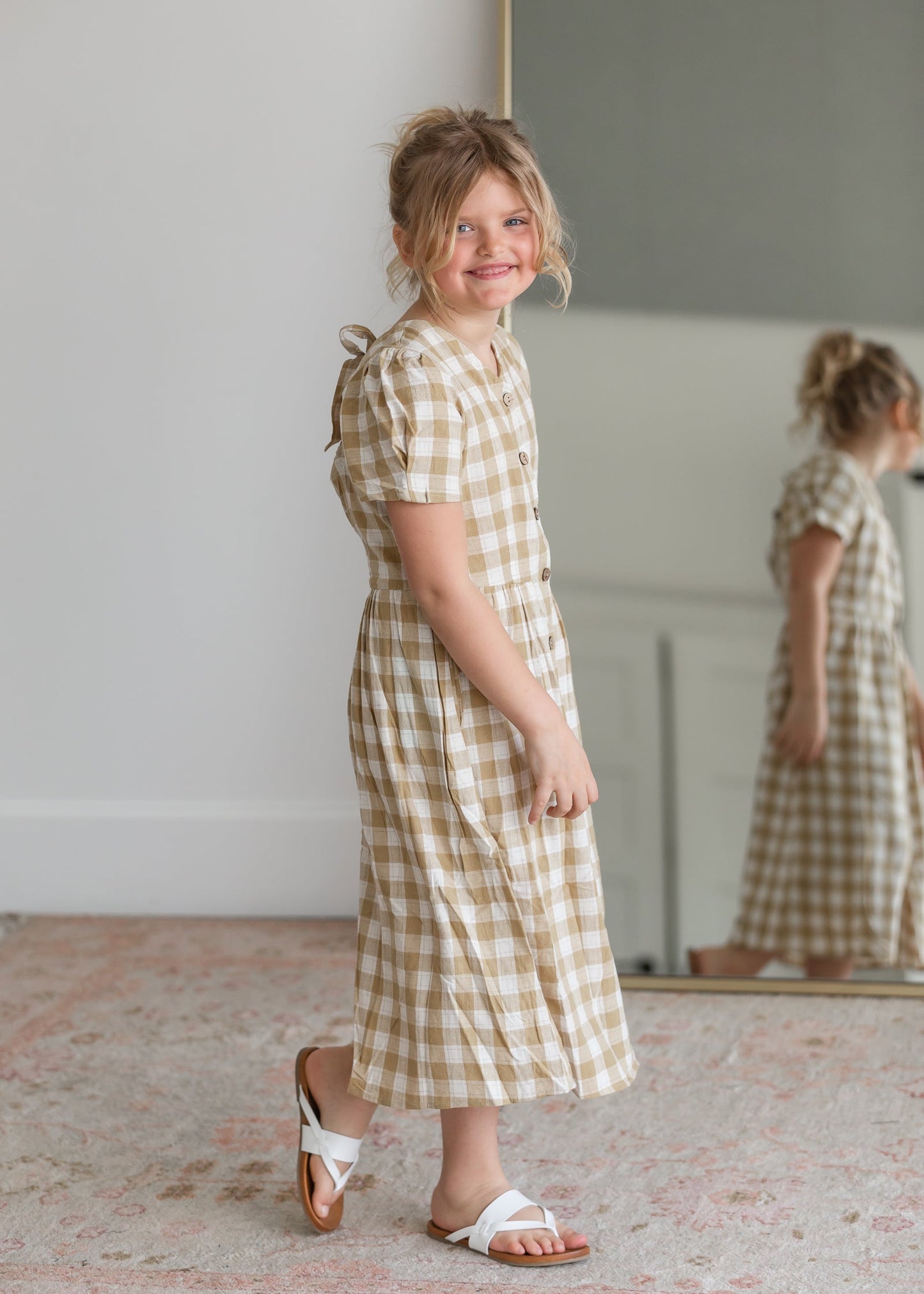 Girls Mustard Gingham Midi Dress Girls Hayden