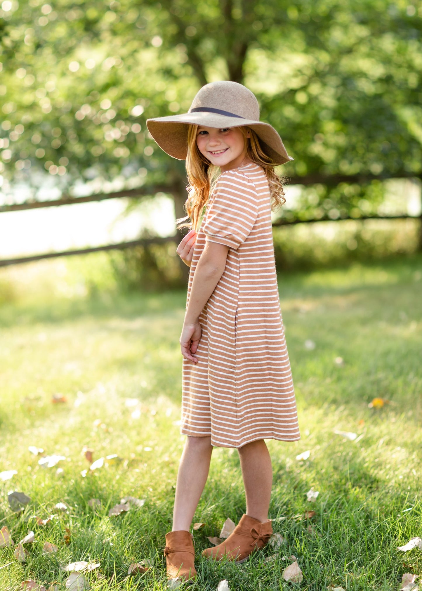 Girls Mustard Striped Midi Dress Girls Hayden Los Angeles