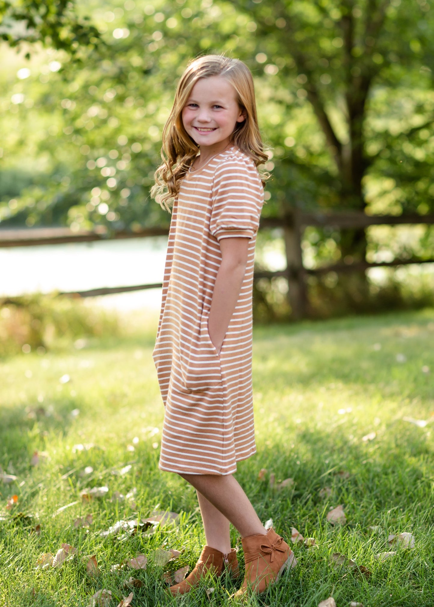 Girls Mustard Striped Midi Dress Girls Hayden Los Angeles