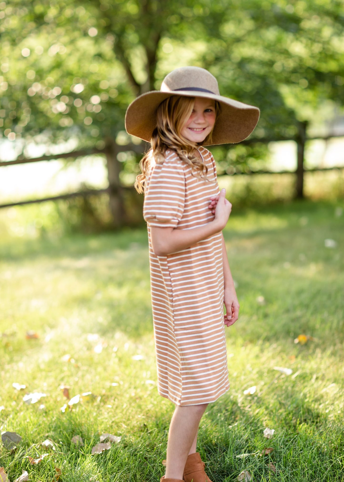 Girls Mustard Striped Midi Dress Girls Hayden Los Angeles