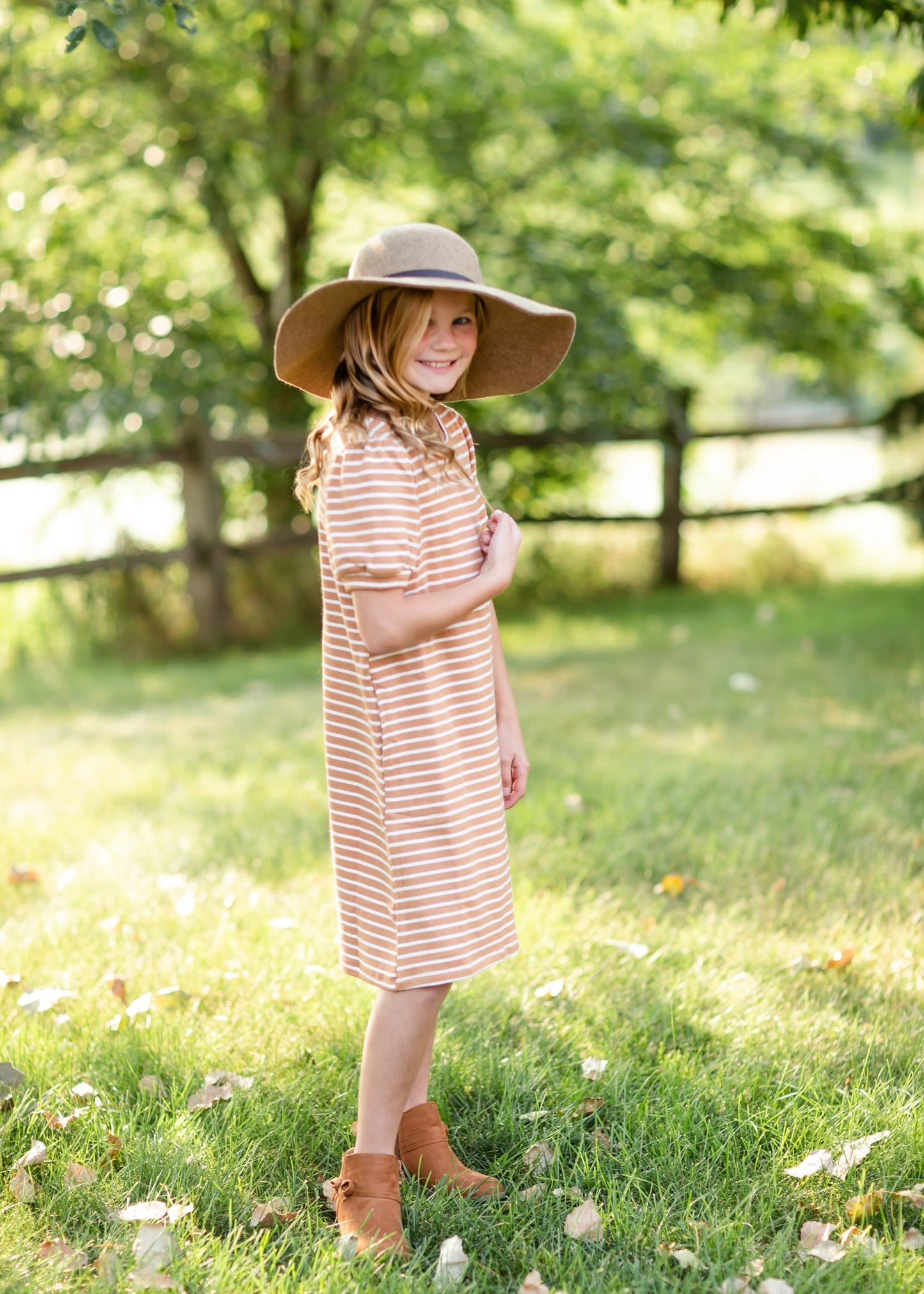 Girls Mustard Striped Midi Dress Girls Hayden Los Angeles