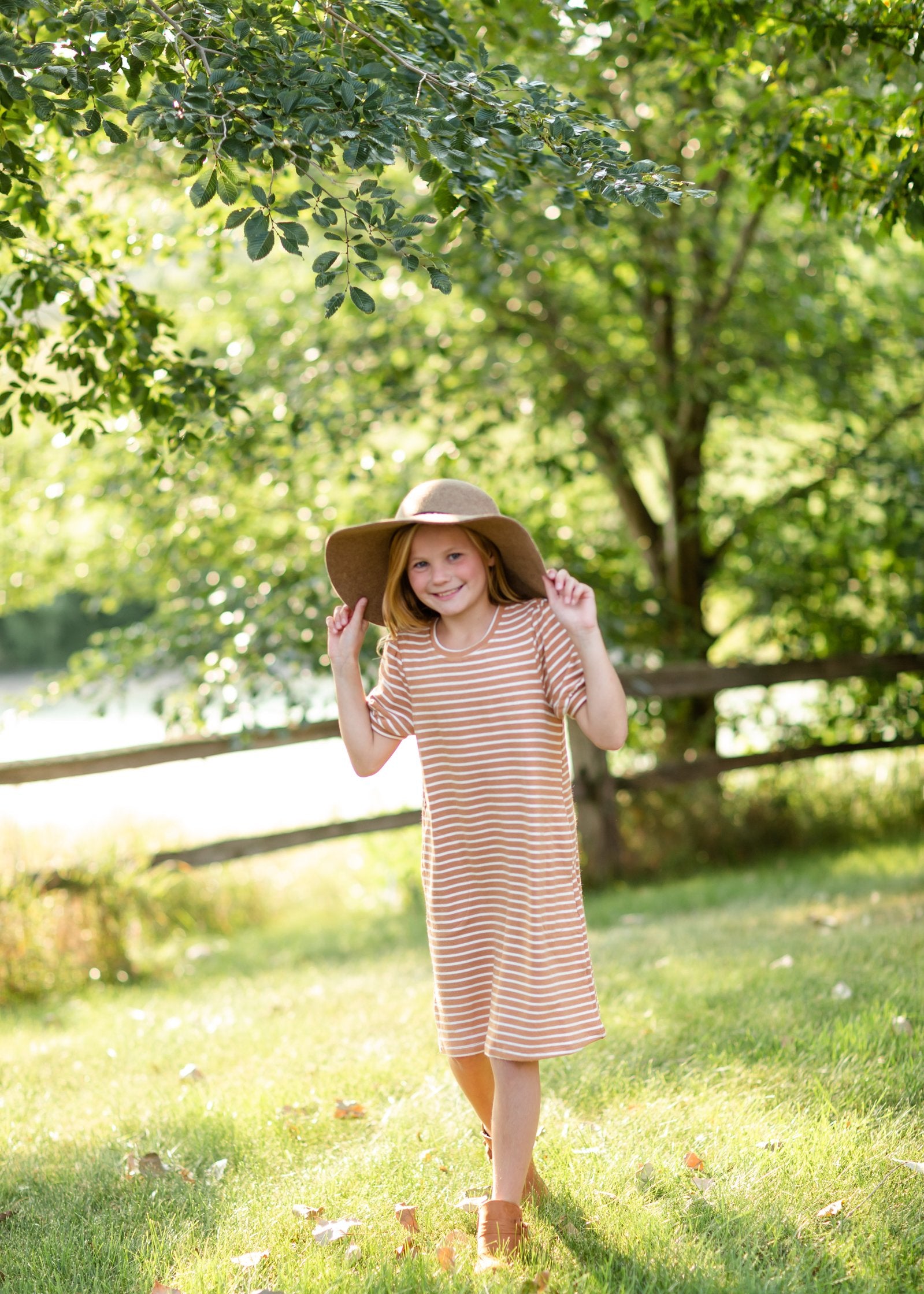 Girls Mustard Striped Midi Dress Girls Hayden Los Angeles