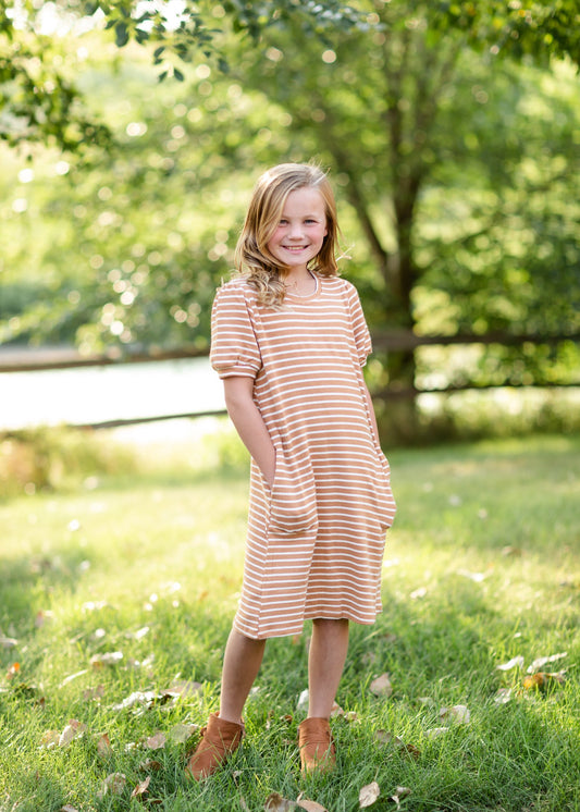 Girls Mustard Striped Midi Dress Girls Hayden Los Angeles