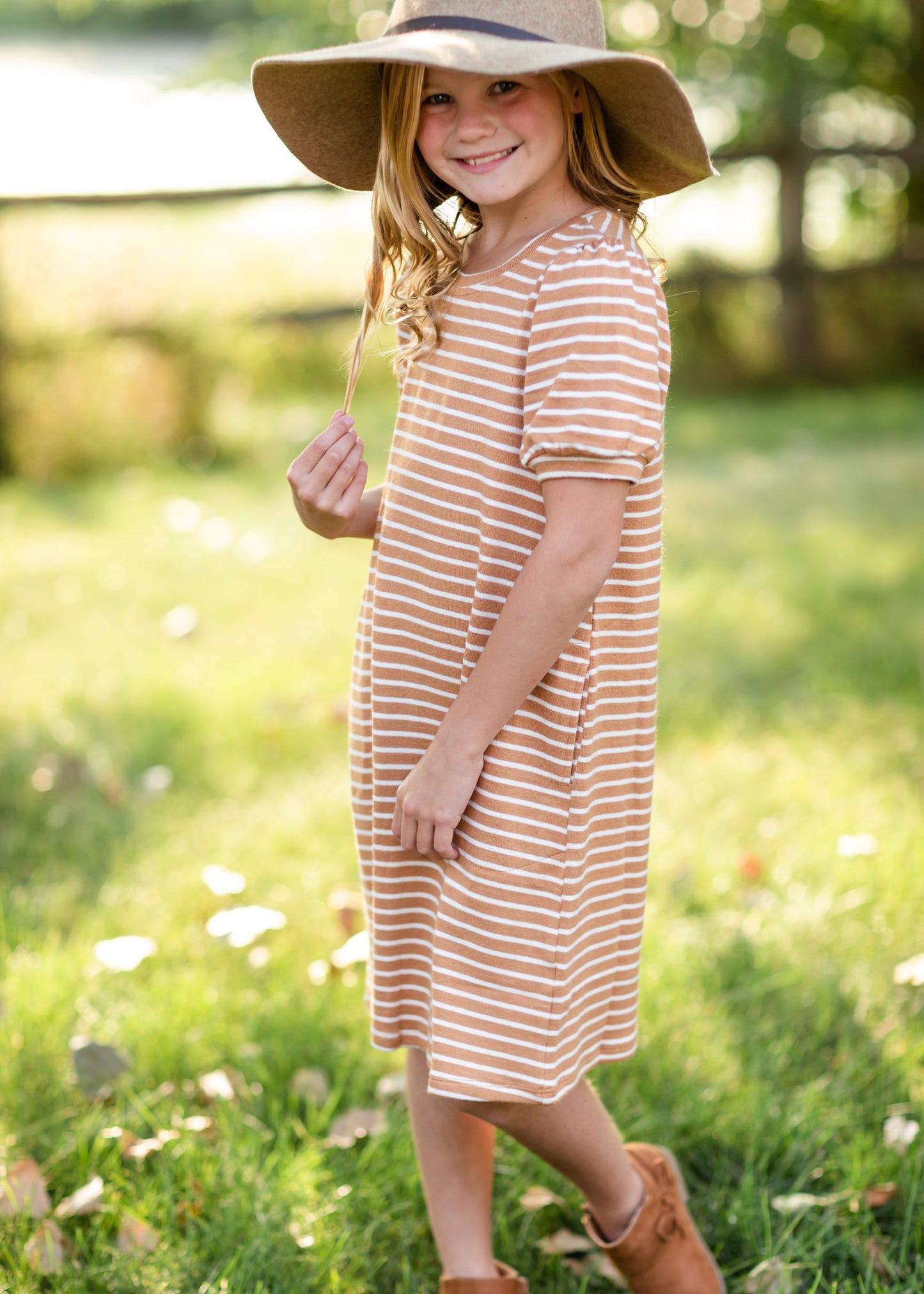 Girls Mustard Striped Midi Dress Girls Hayden Los Angeles