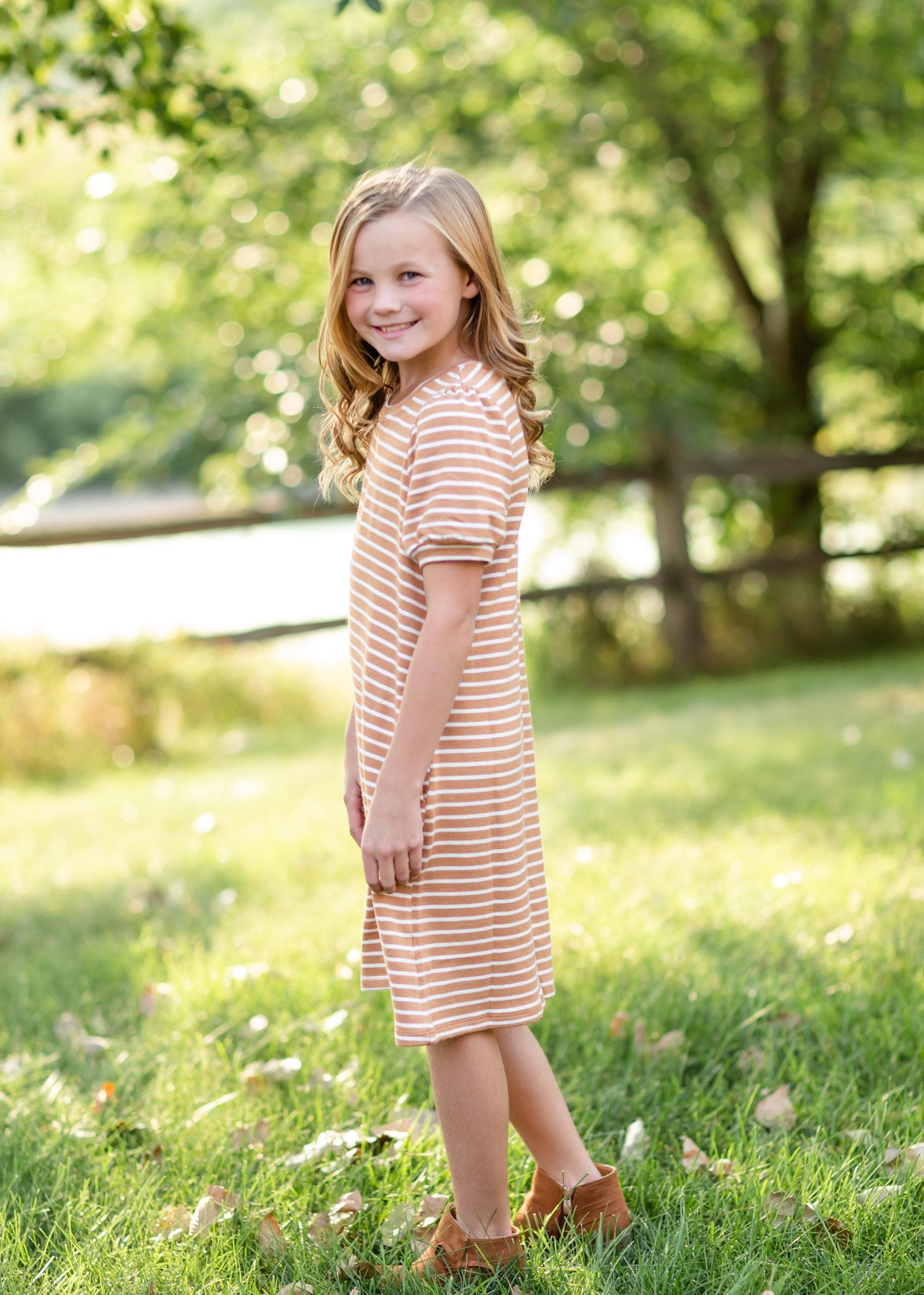 Girls Mustard Striped Midi Dress Girls Hayden Los Angeles