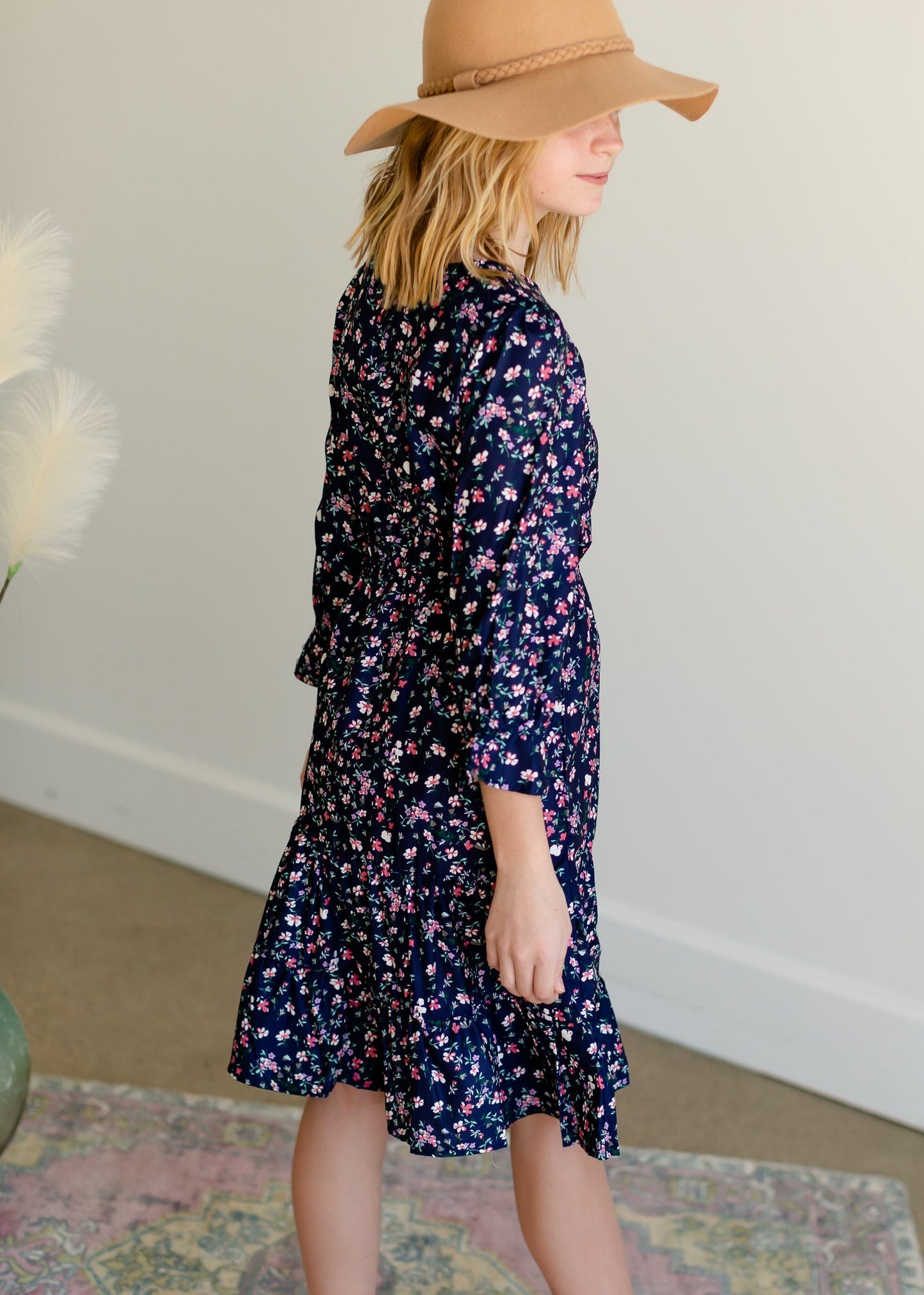 Girls Navy Floral Midi Dress Girls