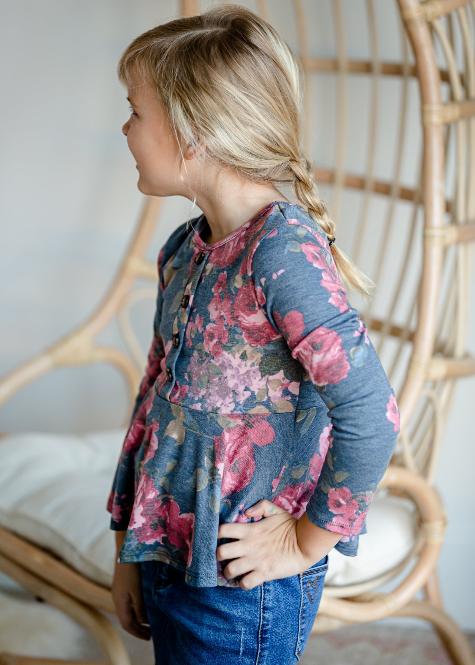 Girls Navy Floral Peplum Top - FINAL SALE Tops