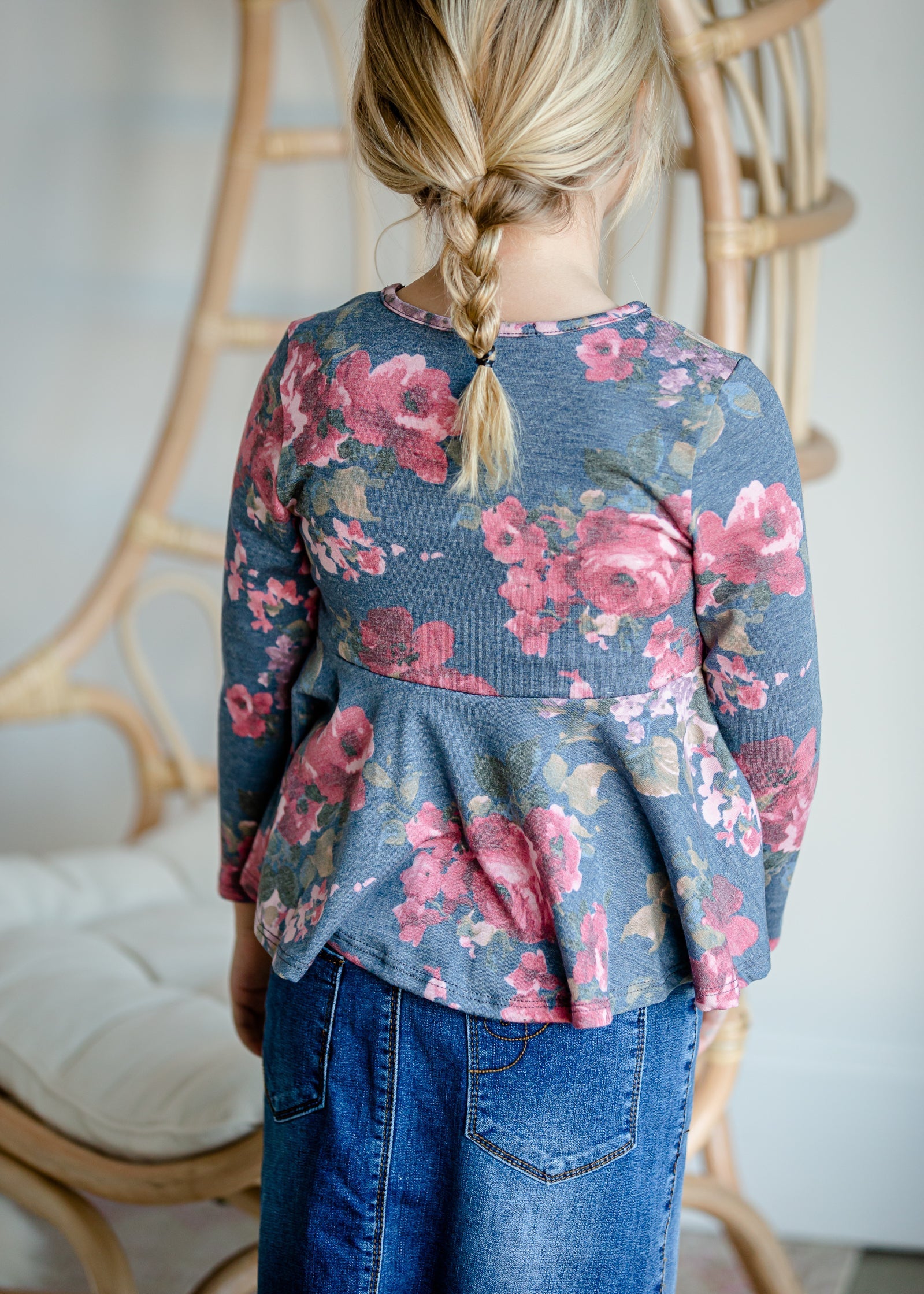 Girls Navy Floral Peplum Top - FINAL SALE Tops