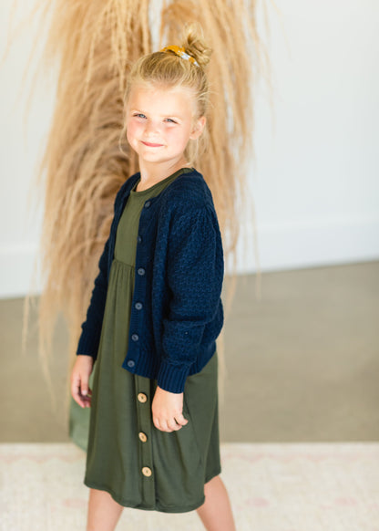 Girls Navy Knitted Cardigan - FINAL SALE Tops