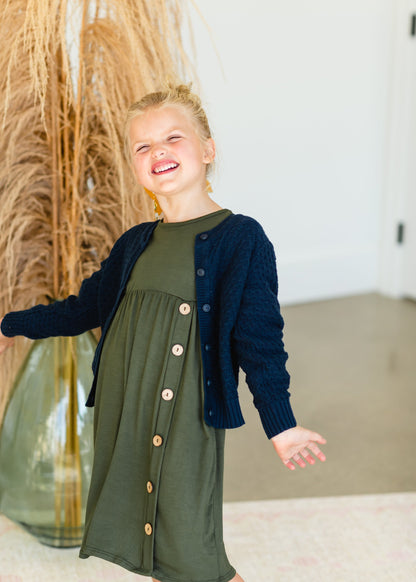 Girls Navy Knitted Cardigan - FINAL SALE Tops