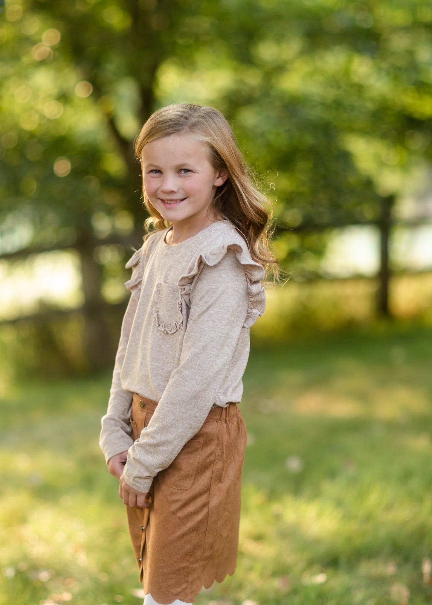 Girls Oatmeal Ruffle Pocket Top Girls Hayden Los Angeles