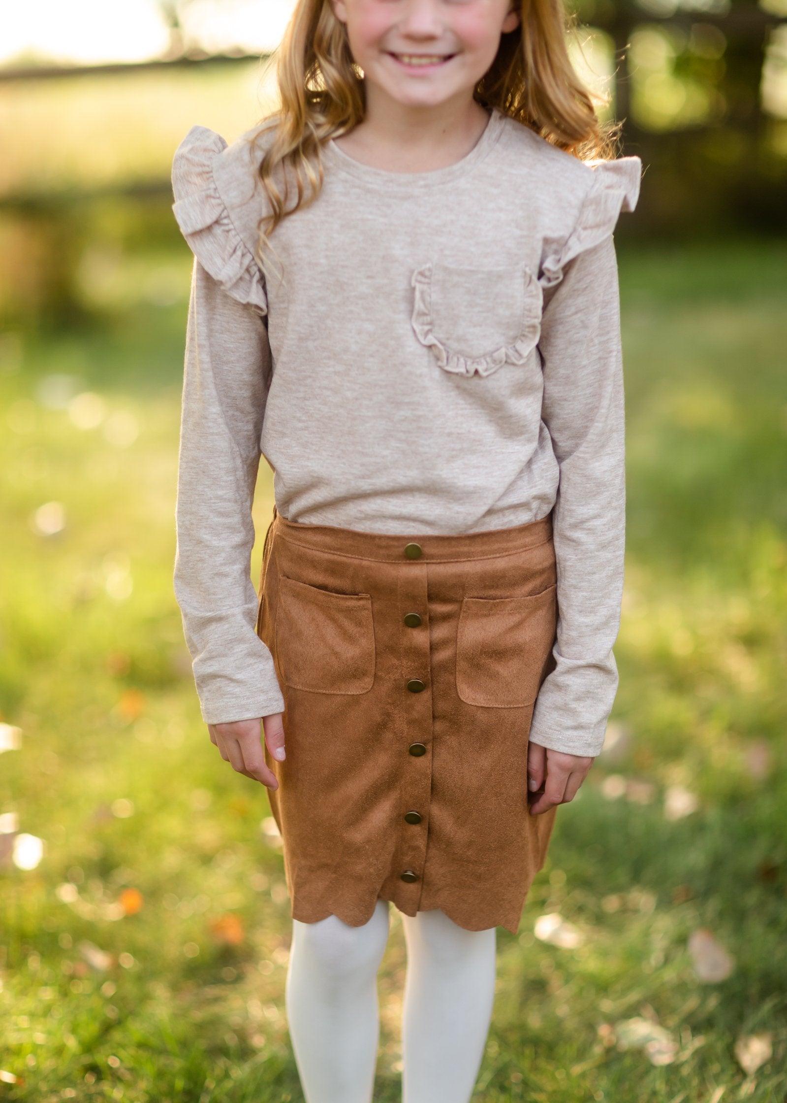 Girls Oatmeal Ruffle Pocket Top Girls Hayden Los Angeles